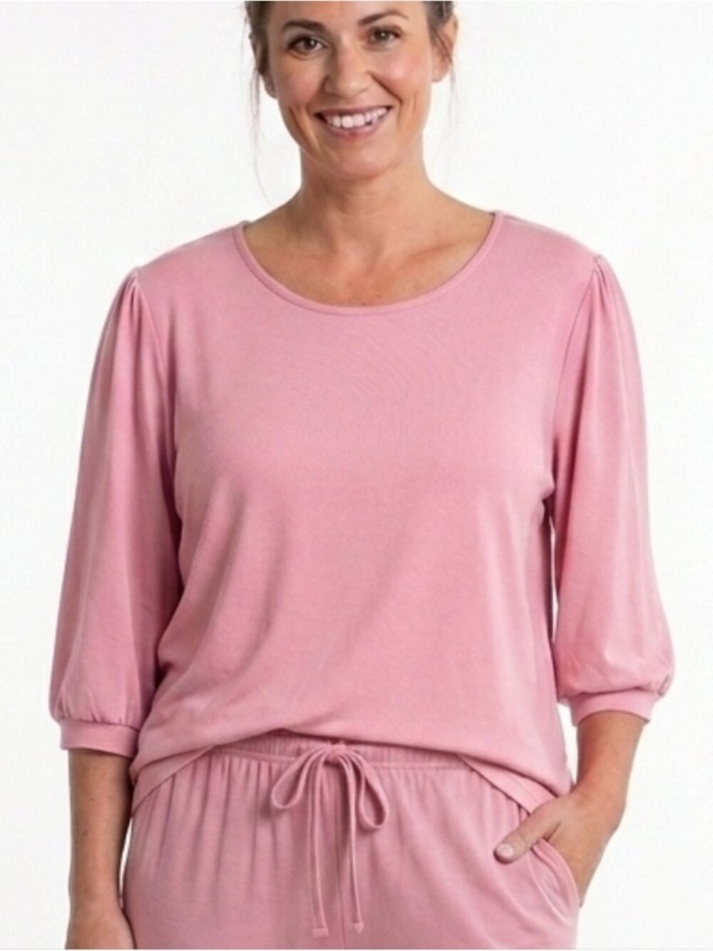 MUK LUKS Cloud Knit Puff Sleeve Pajama Sleep Top Pink Womens Plus Size 2X